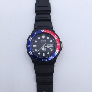 Casio Men's Watch MRW230H Quartz Red Blue Bezel 43mm Black Dial Resin Strap